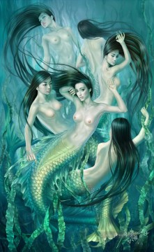 Yuehui Tang Chinesischer Körper Mermaid Ölgemälde